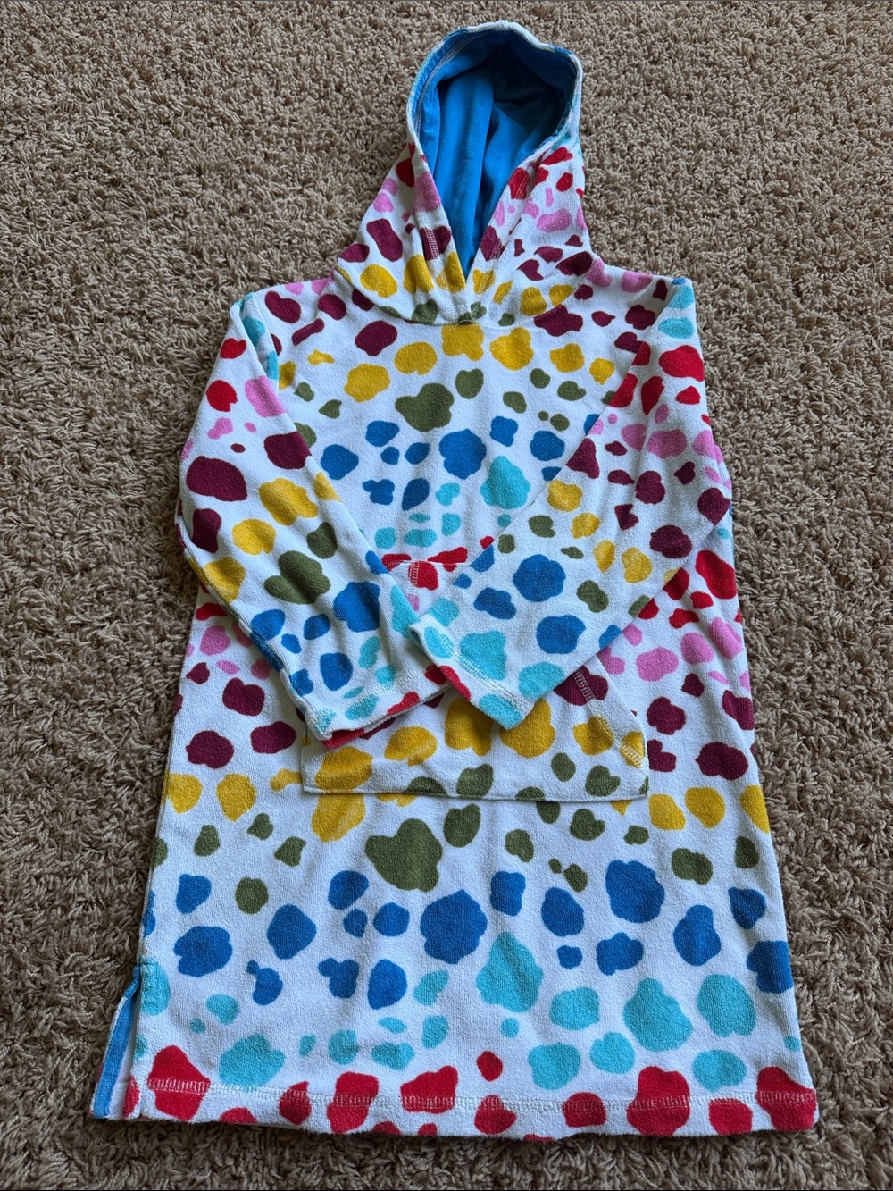 Mini Boden Multicolor Spot Hooded Poncho - Blue Lined Hood